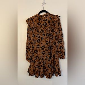 TopShop:Floral & leopard print combo. mini dress w/ frills at the yoke and hem.